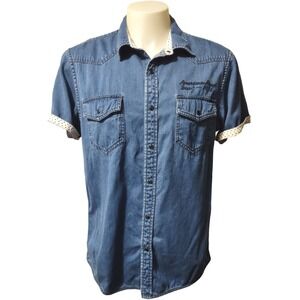 Authentic‎ Icon Denim Shirt Large Womens American Road Tour Blue Western Graphic